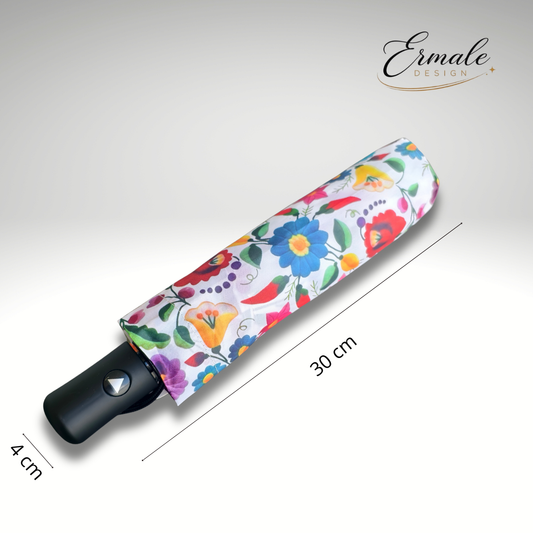 Eleganter Taschenschirm mit traditioneller ungarischer Stickerei - Bunte Blumenwiese