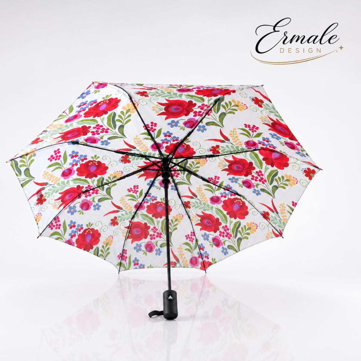 Eleganter Taschenschirm mit traditioneller ungarischer Stickerei - Zarte Ranke