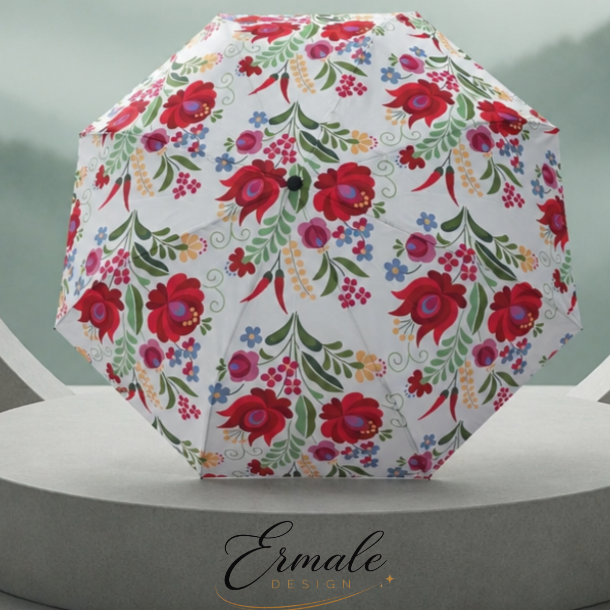 Eleganter Taschenschirm mit traditioneller ungarischer Stickerei - Zarte Ranke