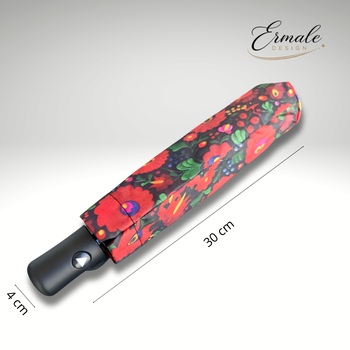 Eleganter Taschenschirm mit traditioneller ungarischer Stickerei - Mitternachtsblüte