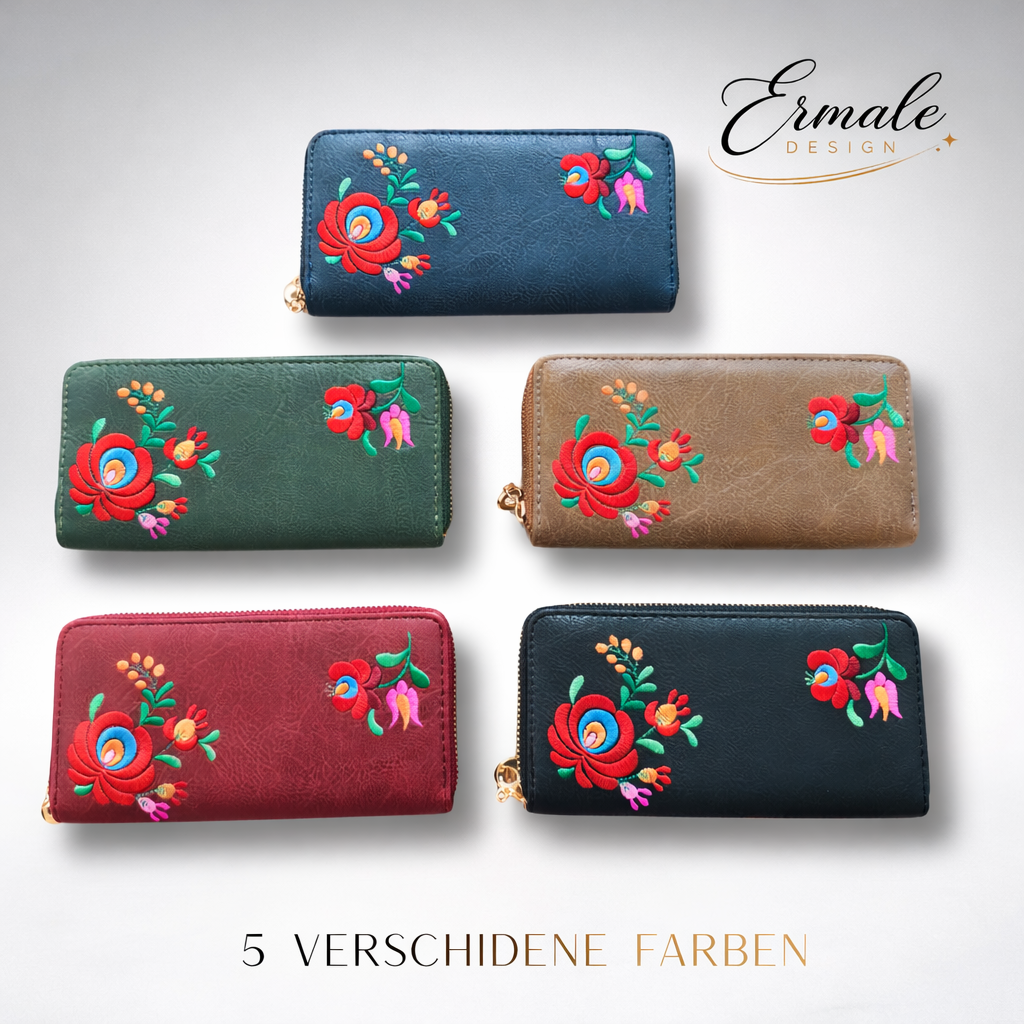 Ermale Design – Geldbörse mit Blumen-Stickerei | 5 Farben | 20×11×2 cm Blau