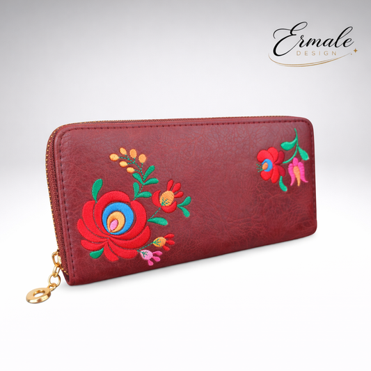 Ermale Design – Geldbörse mit Blumen-Stickerei | 5 Farben | 20×11×2 cm Rot