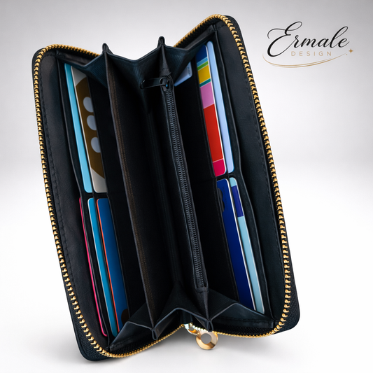 Ermale Design – Geldbörse mit Blumen-Stickerei | 5 Farben | 20×11×2 cm Blau