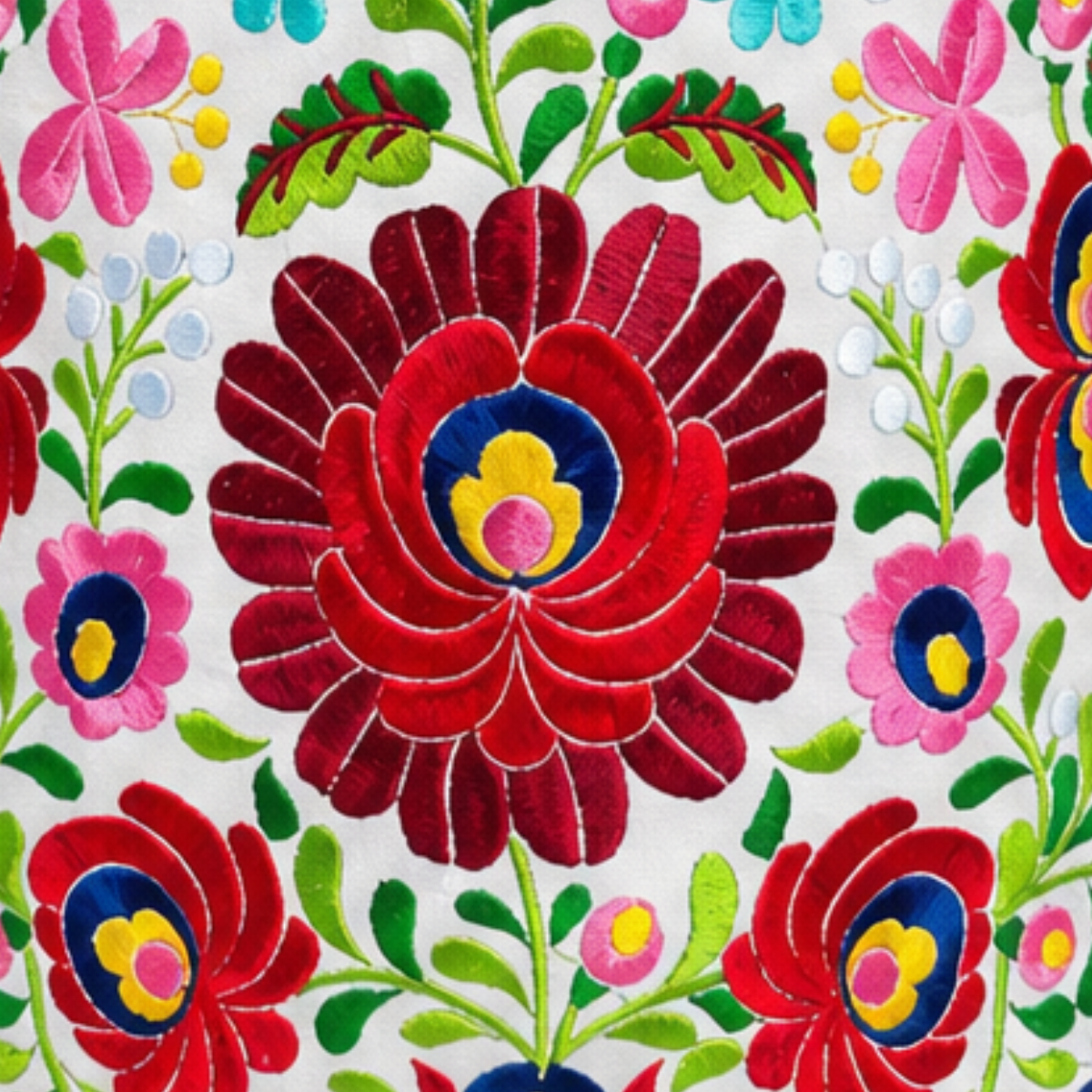 Ermale Design – Handtasche mit Blumen-Stickerei | Ungarisches Kunsthandwerk | 34×34×9 cm mittelblumig