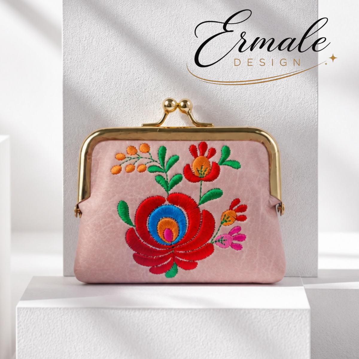 Ungarische Stickerei Bügelgeldbörse – Handgefertigte Eleganz mit Tradition Rosa