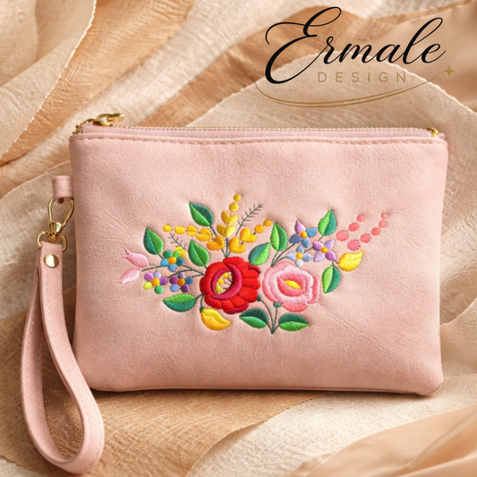 Kosmetiktasche mit ungarischer Stickerei - Rosa